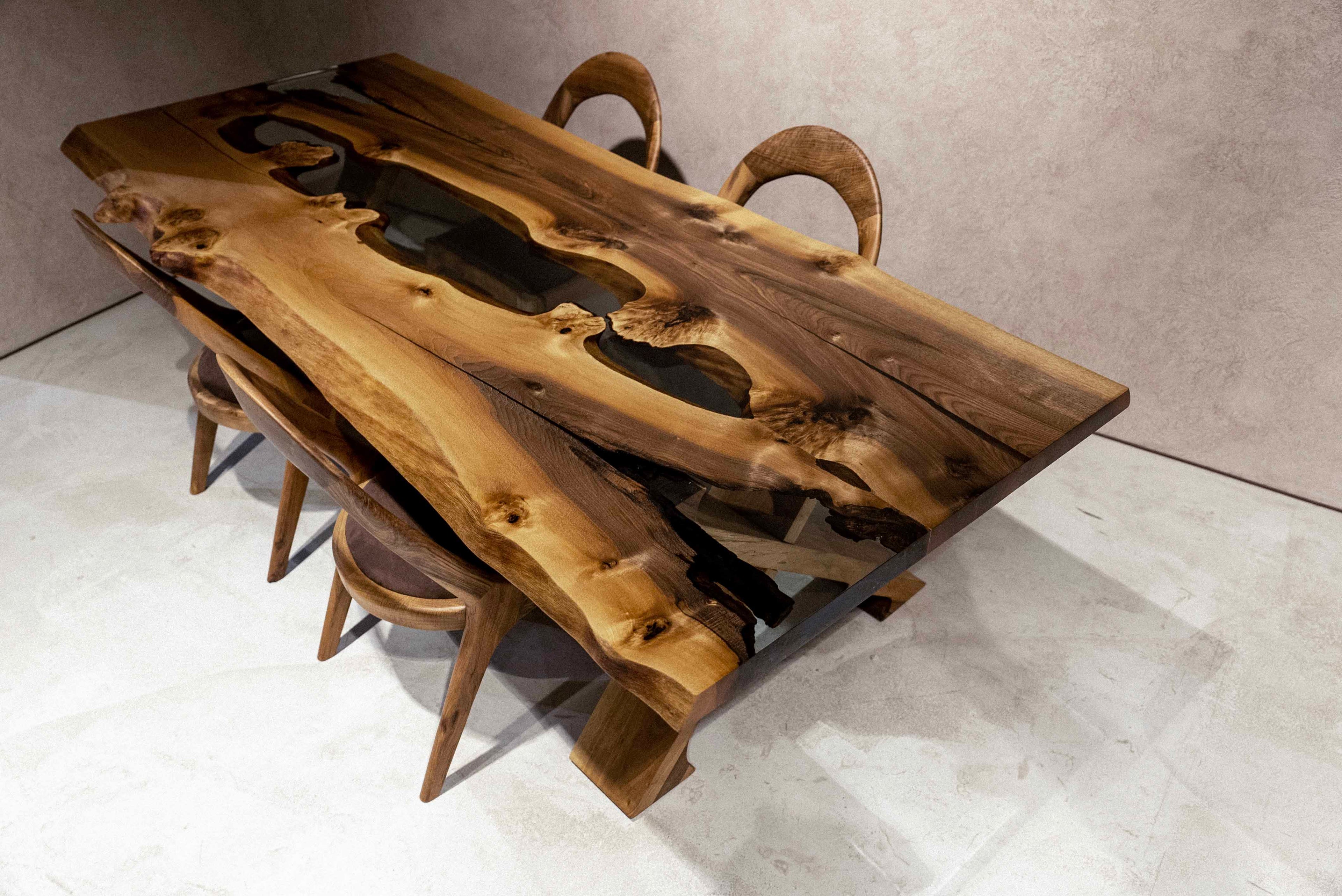 Live Edge Rustic, Epoxy Resin River Outdoor Dining-Space Table Made of Walnut