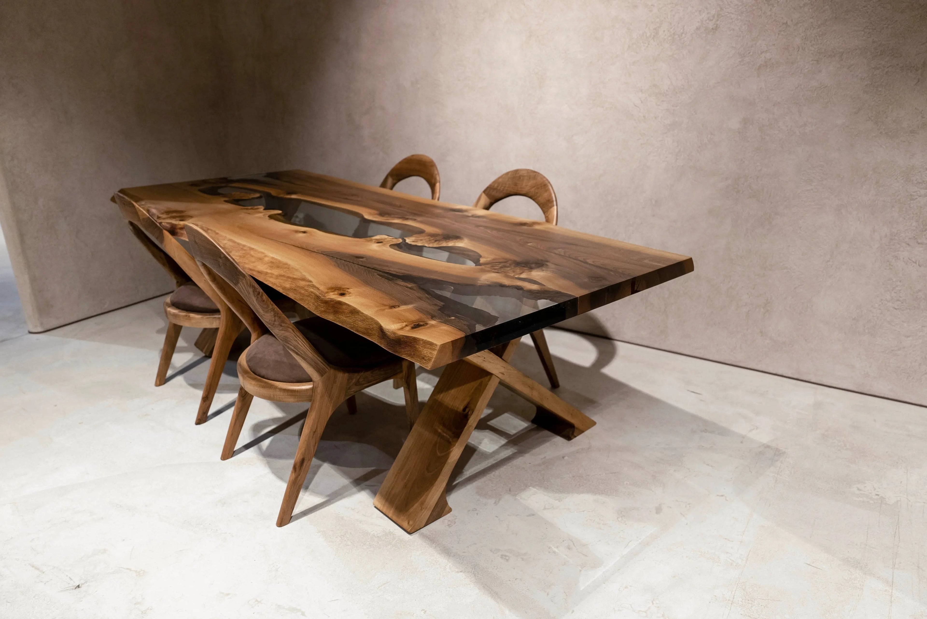 Live Edge Rustic, Epoxy Resin River Outdoor Dining-Space Table Made of Walnut