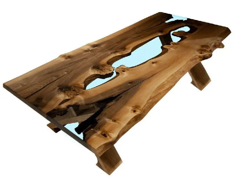 Live Edge Rustic, Epoxy Resin River Outdoor Dining-Space Table Made of Walnut